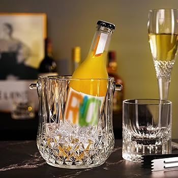 Amazon.com: Glass Ice Bucket with Handle and Ice Tong Holds